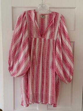 Boho Stripe Mini Dress in Pink and White